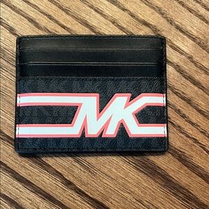 Michael Kors Black Card Holder with Pink & White MK Logo